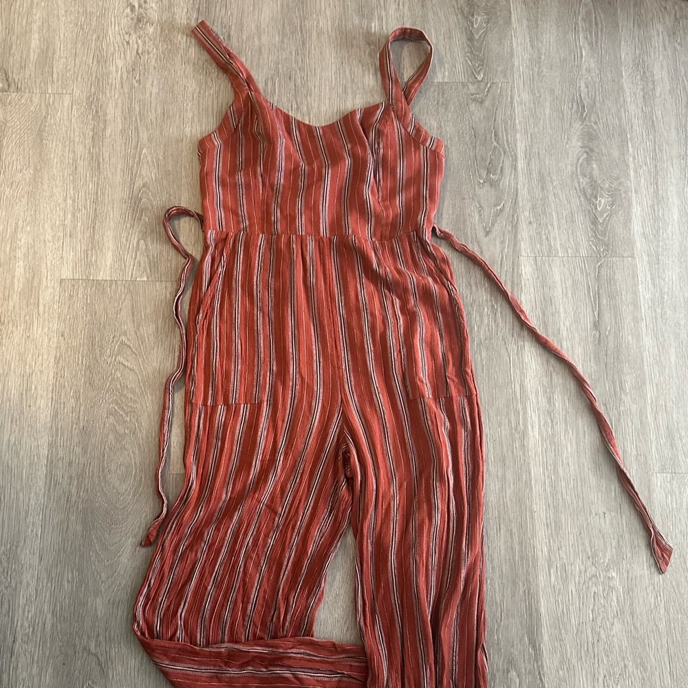 American Eagle Outfitters Red Jumpsuit with Spaghetti Straps and Tie Waist